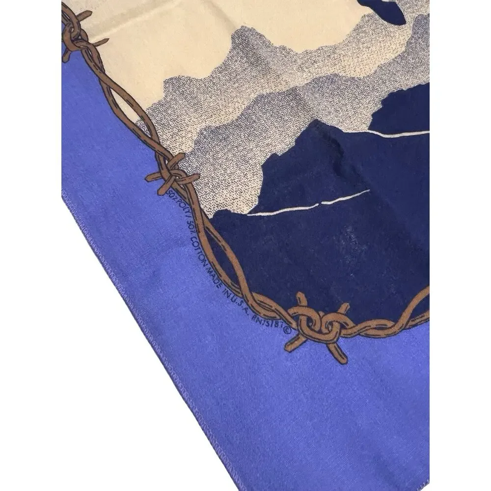 Vtg Cheyenne Cowboy Rodeo Bandana Blue Cotton USA Made 50/50